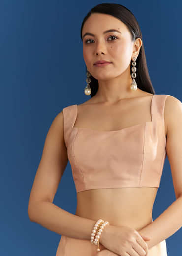 Peach Organza Tissue Saree With Beaded Border