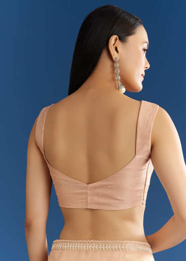 Peach Organza Tissue Saree With Beaded Border