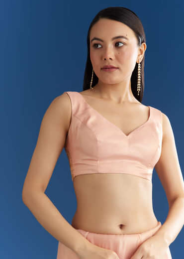 Peach Organza Tissue Saree With Beaded Scallop