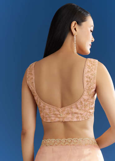 Peach Organza Tissue Saree With Beaded Scallop