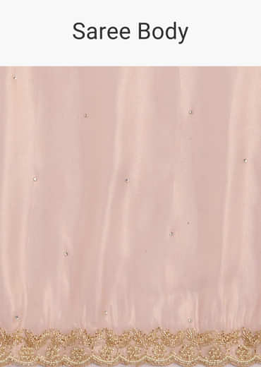 Peach Organza Tissue Saree With Beaded Scallop