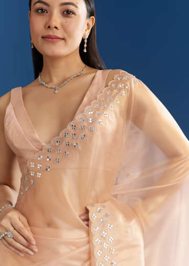 Peach Organza Tissue Saree With Cutdana Embellished Border