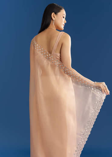 Peach Organza Tissue Saree With Cutdana Embellished Border