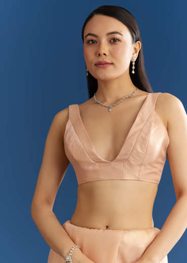 Peach Organza Tissue Saree With Cutdana Embellished Border