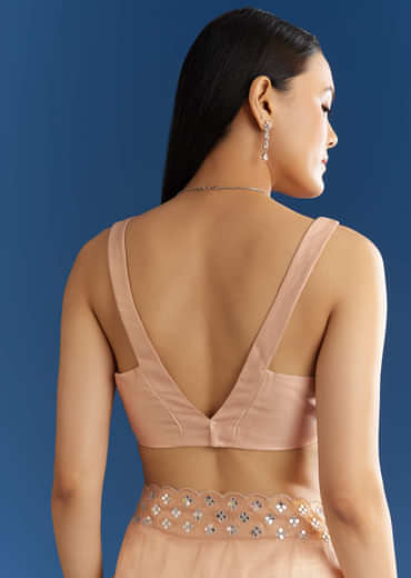 Peach Organza Tissue Saree With Cutdana Embellished Border