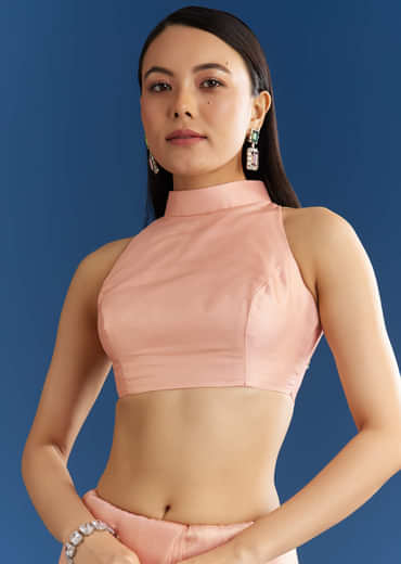 Peach Organza Tissue Saree With Scallop Edge