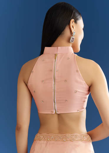 Peach Organza Tissue Saree With Scallop Edge