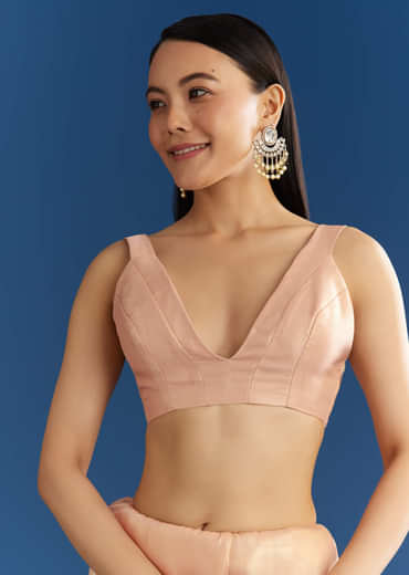 Peach Organza Tissue Saree With Scalloped Embroidery