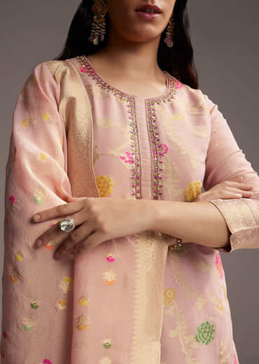 Peach Pink Banarasi Tissue Palazzo Suit