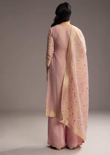Peach Pink Banarasi Tissue Palazzo Suit