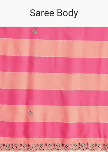 Peach Pink Mirrorwork Cutdana Work Georgette Saree