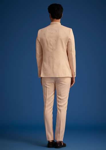 Peach Rayon Jodhpuri With Self Embroidery