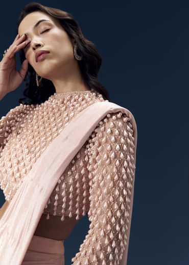 Peach Ready Pleated Saree with Blouse