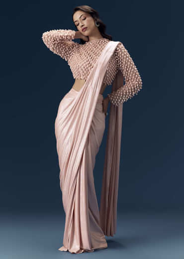 Peach Ready Pleated Saree with Blouse