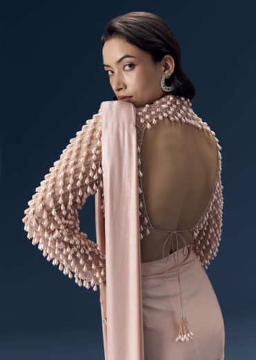 Peach Ready Pleated Saree with Blouse