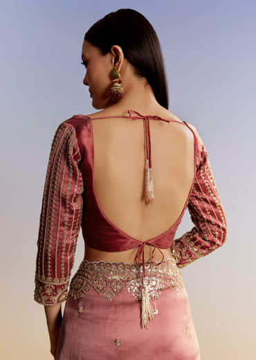 Peach Shaded Tissue Saree With Heavy Embroidered Blouse