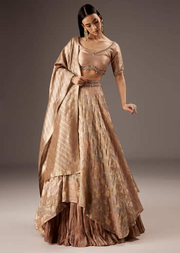 Peach Silk Bridesmaid Lehenga With Embroidered Tassel Blouse And Dupatta