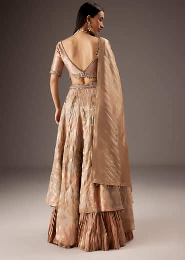 Peach Silk Bridesmaid Lehenga With Embroidered Tassel Blouse And Dupatta