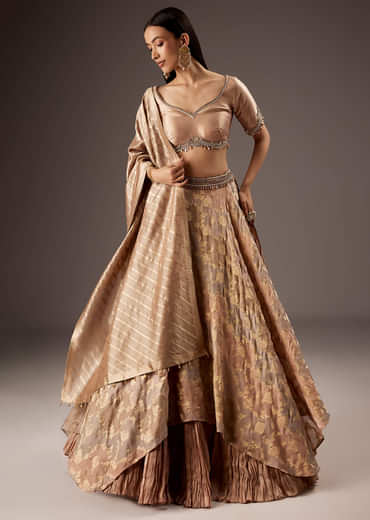 Peach Silk Bridesmaid Lehenga With Embroidered Tassel Blouse And Dupatta