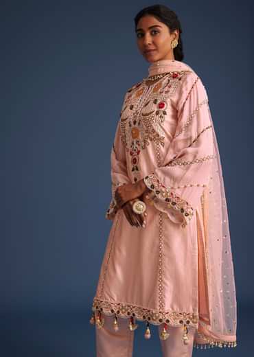 Peach Kurta Set With Zardosi And Sequin Embroidery