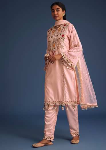 Peach Kurta Set With Zardosi And Sequin Embroidery