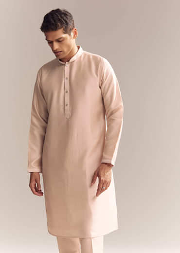 Peach Silk Kurta Jacket Set For Men With Heavy Embroidery