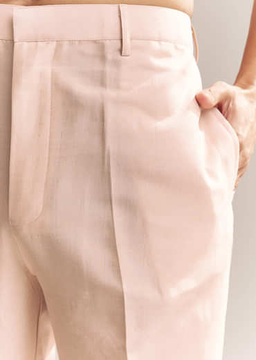 Peach Silk Kurta Jacket Set For Men With Heavy Embroidery