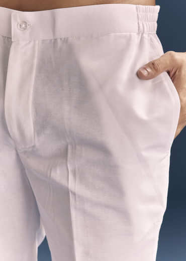 Peach Silk Kurta Set For Men With Thread And Mirror Embroidery