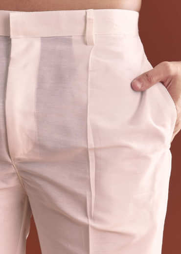 Peach Silk Kurta Set For Men With Thread Work