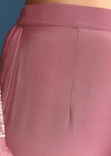 Onion pink Silk Kurta Sharara Suit With Moti Cutdana Work