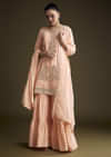 Peach Silk Sharara Suit With Zardosi And Gota Work