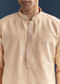 Peach Silk Textured Kurta Set For Men With Thread And Mirror Work