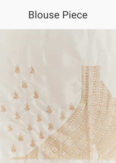 Peach Tissue Saree With Floral Moti And Cutdana Embroidery