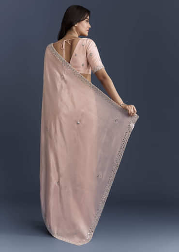 Peach Tissue Saree With Heavy Hand Embroidery