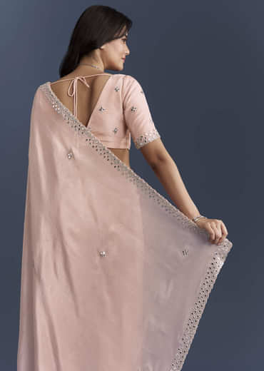 Peach Tissue Saree With Heavy Hand Embroidery