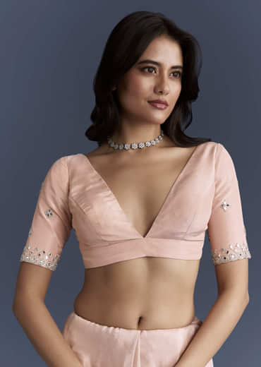 Peach Tissue Saree With Heavy Hand Embroidery