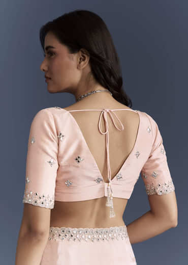 Peach Tissue Saree With Heavy Hand Embroidery