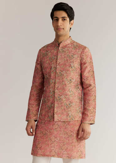 Peach Tissue Stone Sequin Work Kurta Jacket Set