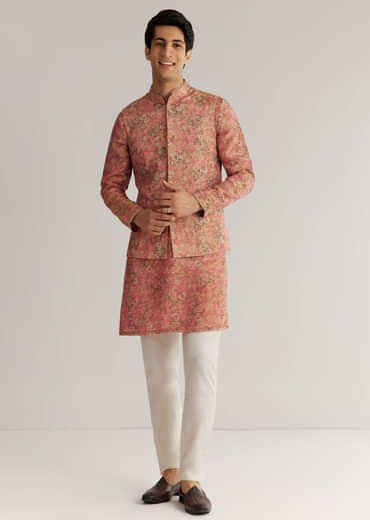Peach Tissue Stone Sequin Work Kurta Jacket Set