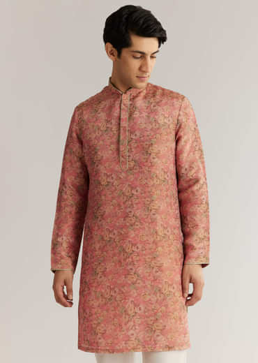 Peach Tissue Stone Sequin Work Kurta Jacket Set