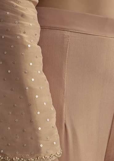 Peach Zardosi Moti Kurta And Cutdana Scallop Bordered Dupatta