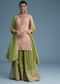 Peach And Green Tissue Palazzo Set With Zardosi And Sequins Work