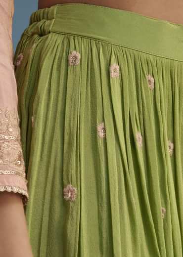 Peach And Green Tissue Palazzo Set With Zardosi And Sequins Work