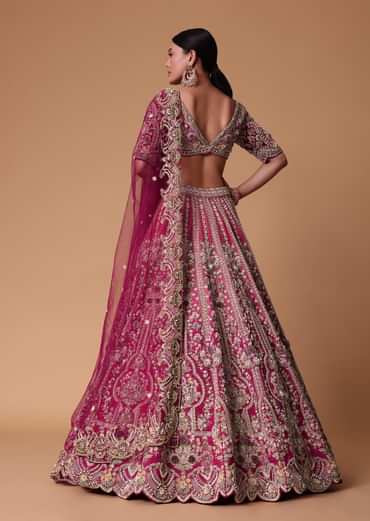 Pink Raw Silk 16 Kali Lehenga And 3D Pearl Embellished Blouse Set