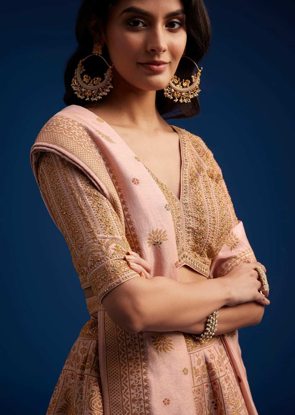 Peach Brocade Lehenga Set With Zari And Resham Work