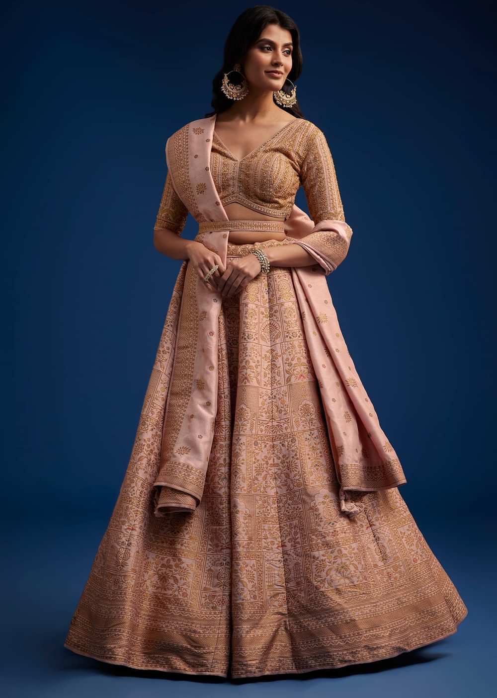 Peach Brocade Lehenga Set With Zari And Resham Work