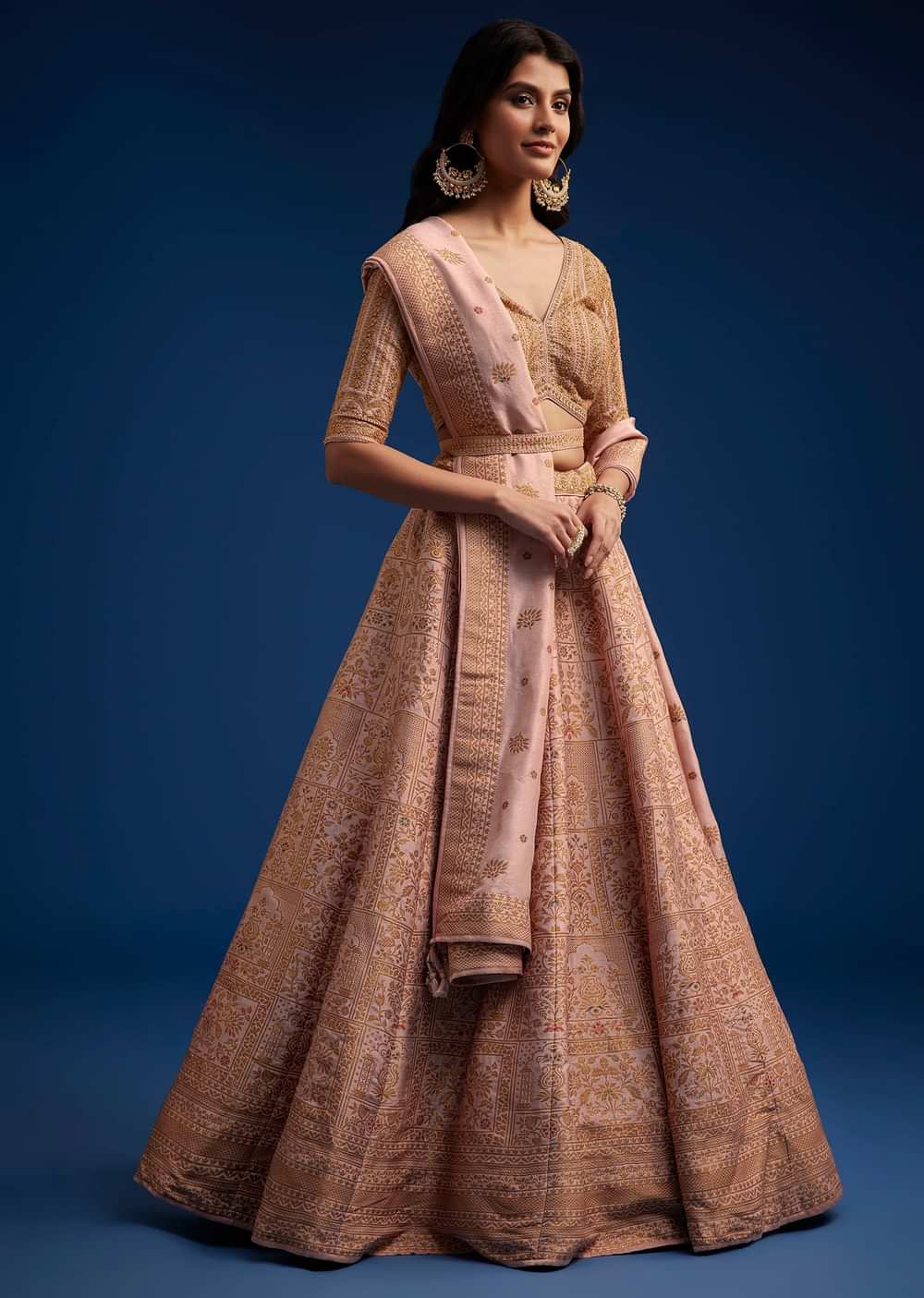 Peach Brocade Lehenga Set With Zari And Resham Work