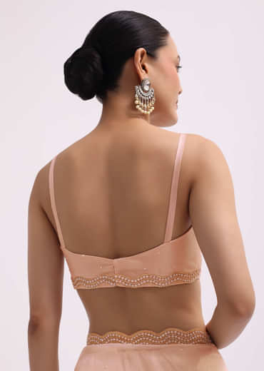 Peach Cutdana Embroidered Tissue Saree With Unstitched Blouse