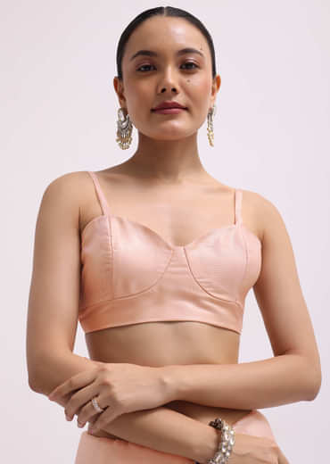 Peach Cutdana Embroidered Tissue Saree With Unstitched Blouse