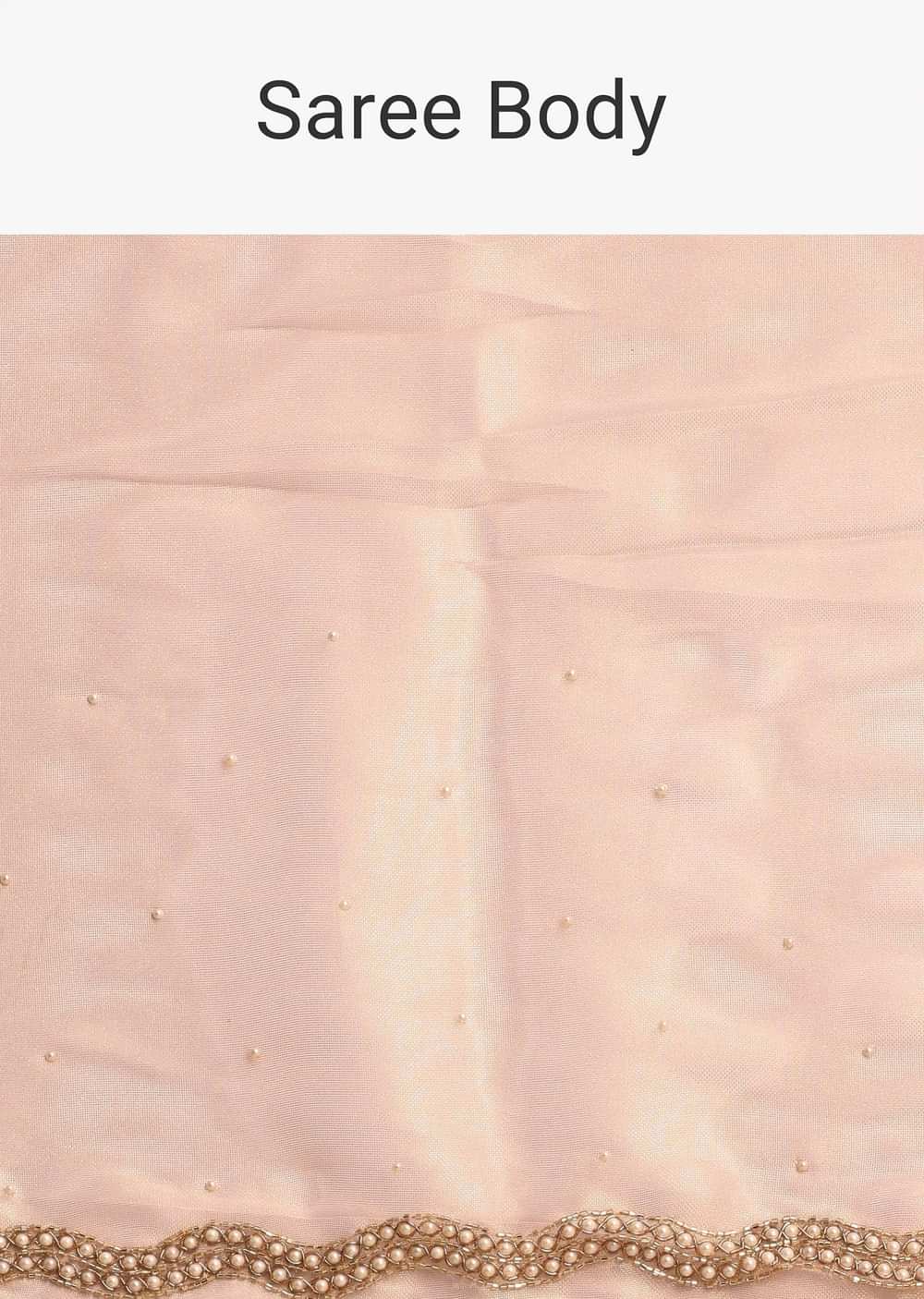 Peach Cutdana Embroidered Tissue Saree With Unstitched Blouse